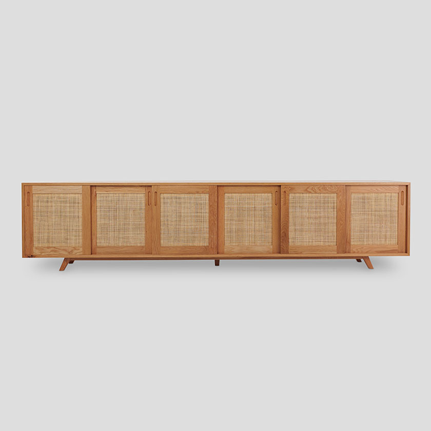 Manila rattan credenza custom made in American Oak