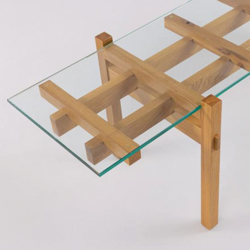 Japanese style coffee table construction with a glass top